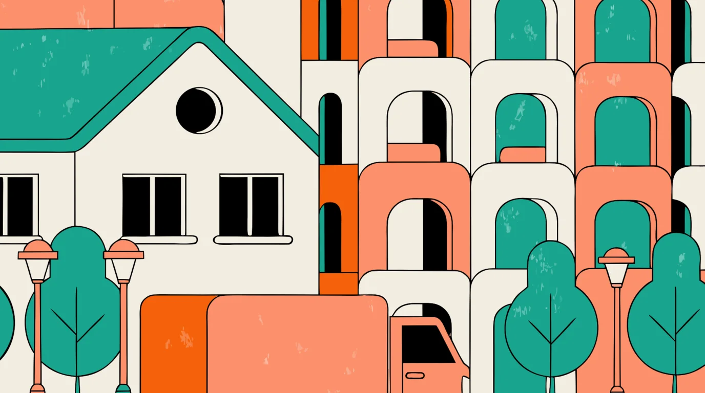 A flat-illustration street scene of a removal in Belmore