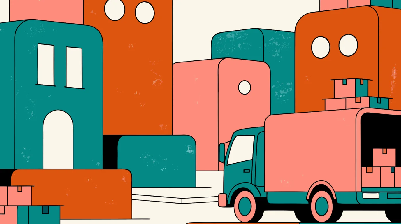A flat-illustration street scene of a removal in Greenacre